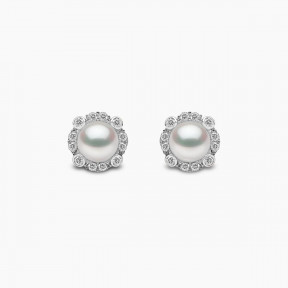 Trend 18K Gold Freshwater Pearl And Multi Diamond Halo Stud Earrings