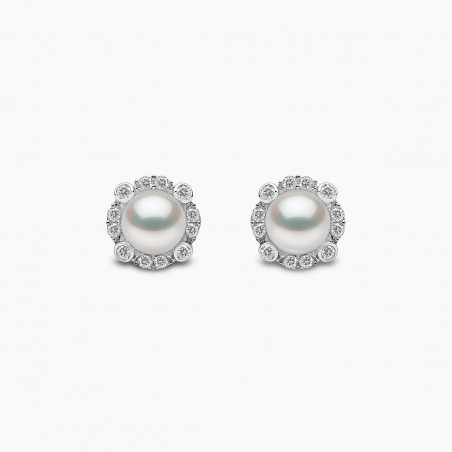 Trend 18K Gold Freshwater Pearl And Multi Diamond Halo Stud Earrings