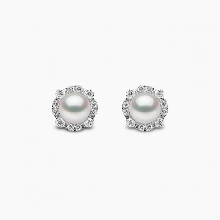 Trend 18K Gold Freshwater Pearl And Multi Diamond Halo Stud Earrings