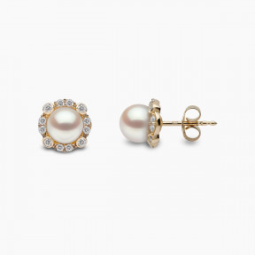 Trend 18K Gold Freshwater Pearl And Multi Diamond Halo Stud Earrings