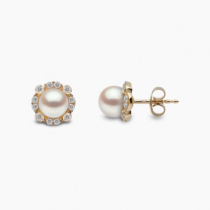 Trend 18K Gold Freshwater Pearl And Multi Diamond Halo Stud Earrings