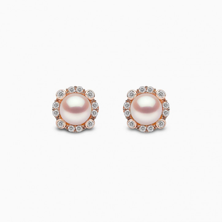 Trend 18K Gold Freshwater Pearl And Multi Diamond Halo Stud Earrings