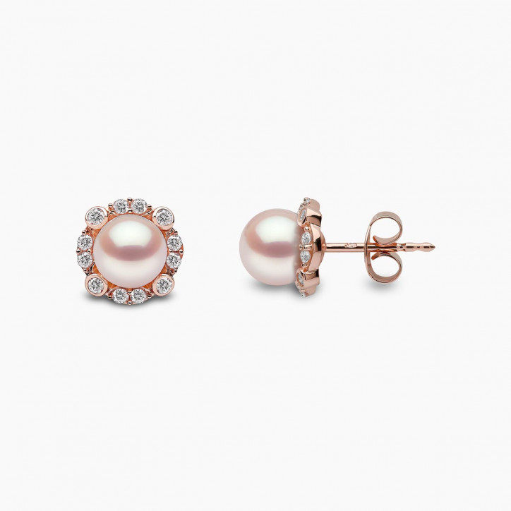 Trend 18K Gold Freshwater Pearl And Multi Diamond Halo Stud Earrings