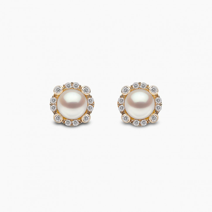 Trend 18K Gold Freshwater Pearl And Multi Diamond Halo Stud Earrings