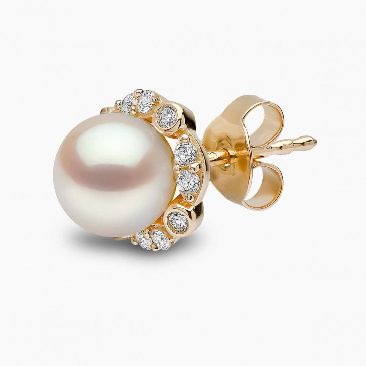 Trend 18K Gold Freshwater Pearl And Multi Diamond Halo Stud Earrings