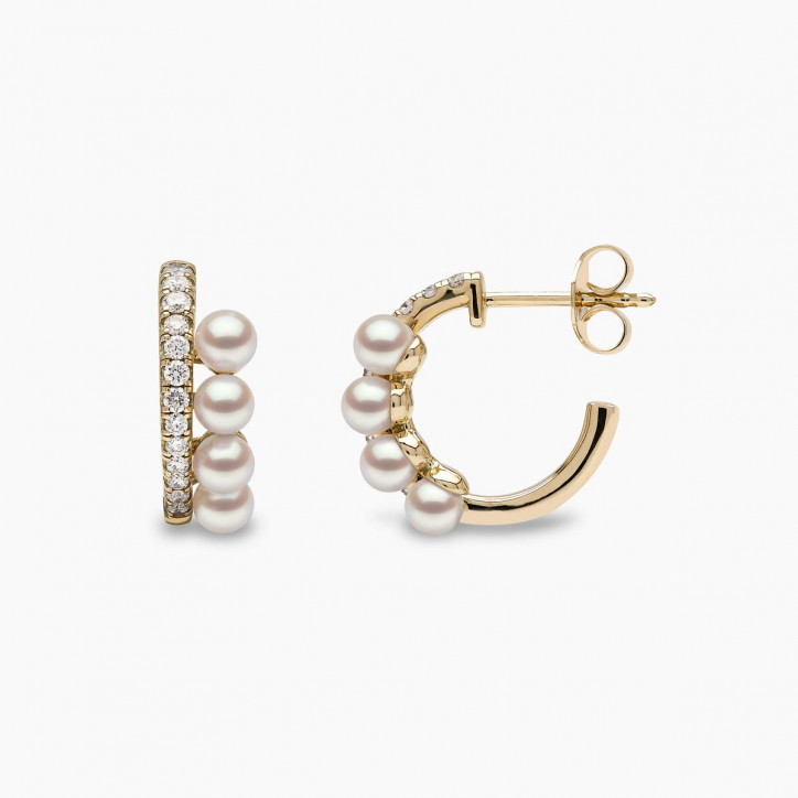 Eclipse 18K Gold Pearl and Diamond Hoop Lunar Earrings