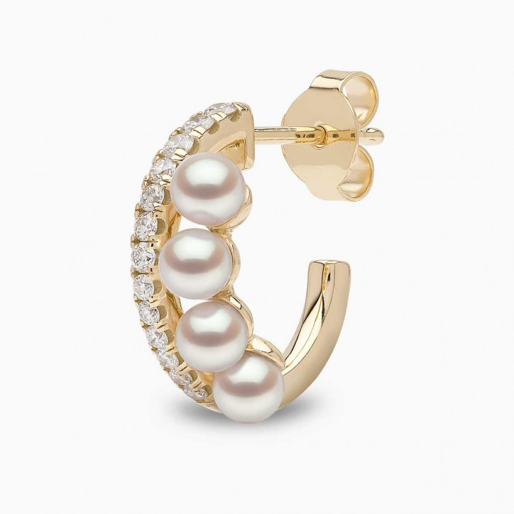 Eclipse 18K Gold Pearl and Diamond Hoop Lunar Earrings