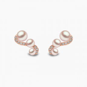 Sleek 18K Gold Triple Pearl and Diamond Motif Stud Earrings