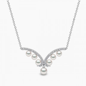 Sleek 18K Gold Pearl and Diamond Curve V Necklace