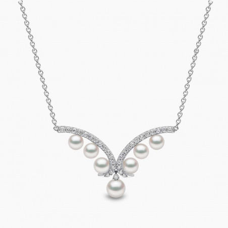 Sleek 18K Gold Pearl and Diamond Curve V Necklace