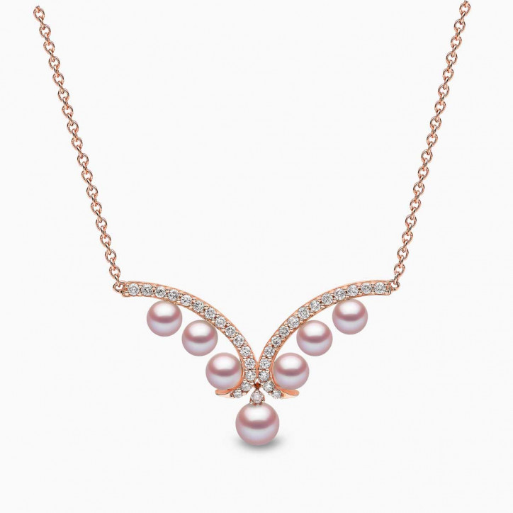 Sleek 18K Gold Pearl and Diamond Curve V Necklace