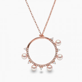 Sleek 18K Gold Pearl and Diamond Circle Pendant