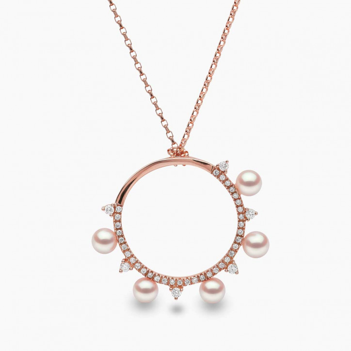 Sleek 18K Gold Pearl and Diamond Circle Pendant