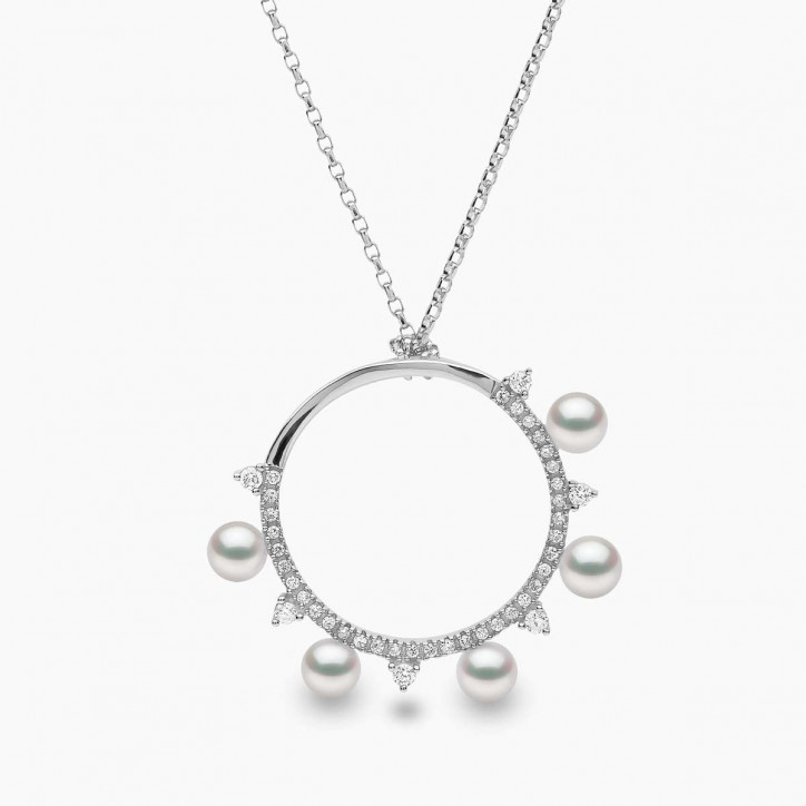 Sleek 18K Gold Pearl and Diamond Circle Pendant