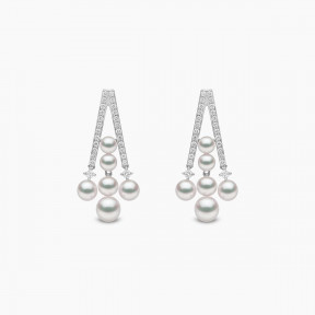 Sleek 18K Gold Akoya Pearl and Bold Diamond Earrings