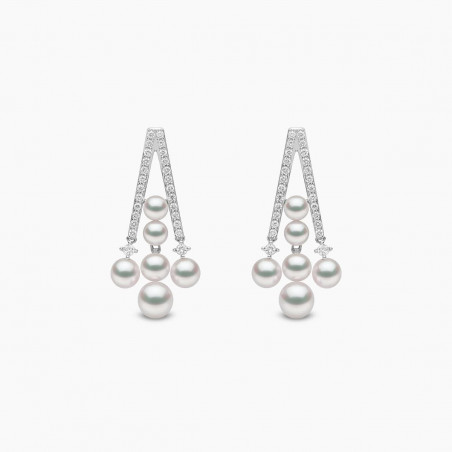 Sleek 18K Gold Akoya Pearl and Bold Diamond Earrings