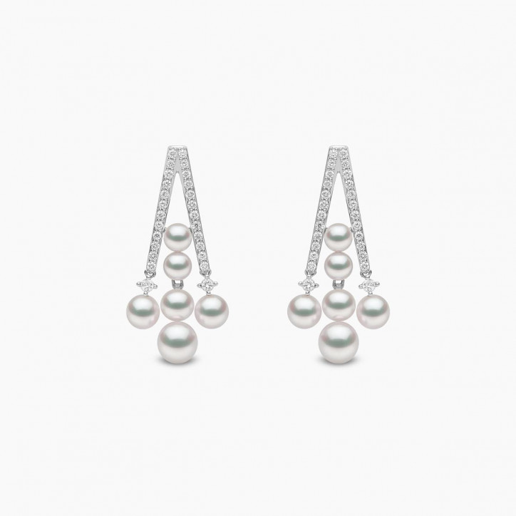 Sleek 18K Gold Akoya Pearl and Bold Diamond Earrings