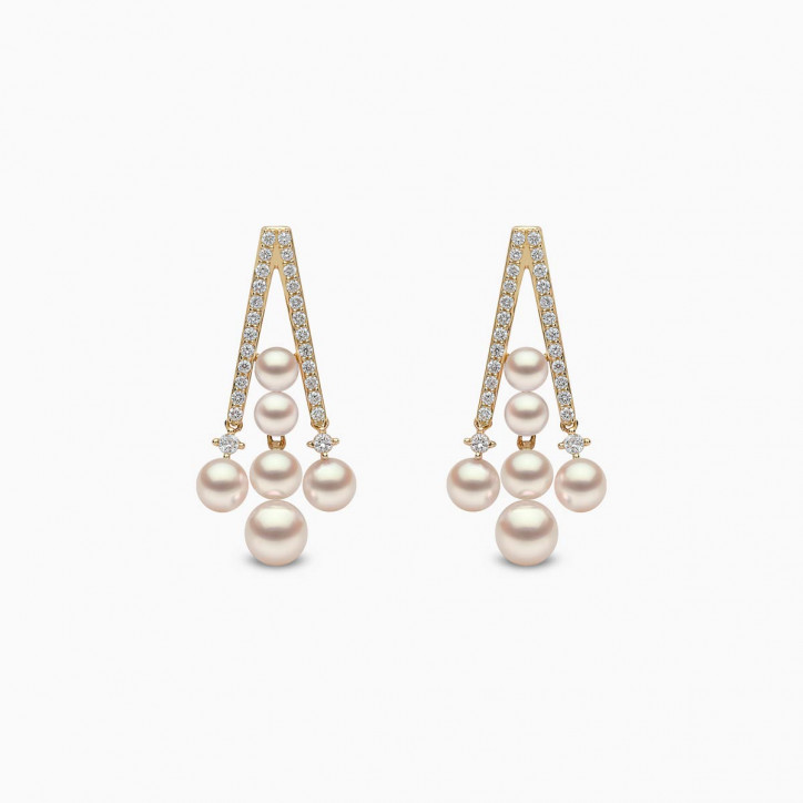 Sleek 18K Gold Akoya Pearl and Bold Diamond Earrings