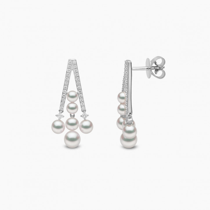 Sleek 18K Gold Akoya Pearl and Bold Diamond Earrings