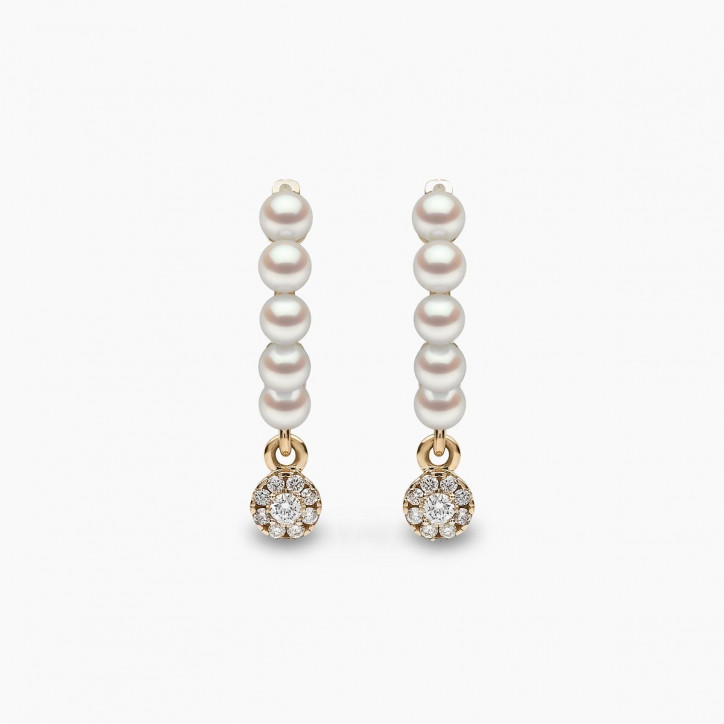 Eclipse 18K Gold Pearl and Diamond Drop Hoop Earrings