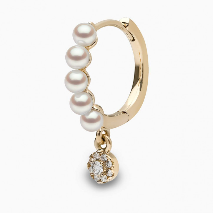 Eclipse 18K Gold Pearl and Diamond Drop Hoop Earrings