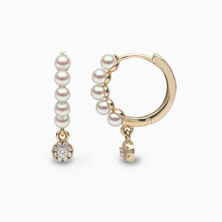 Eclipse 18K Gold Pearl and Diamond Drop Hoop Earrings