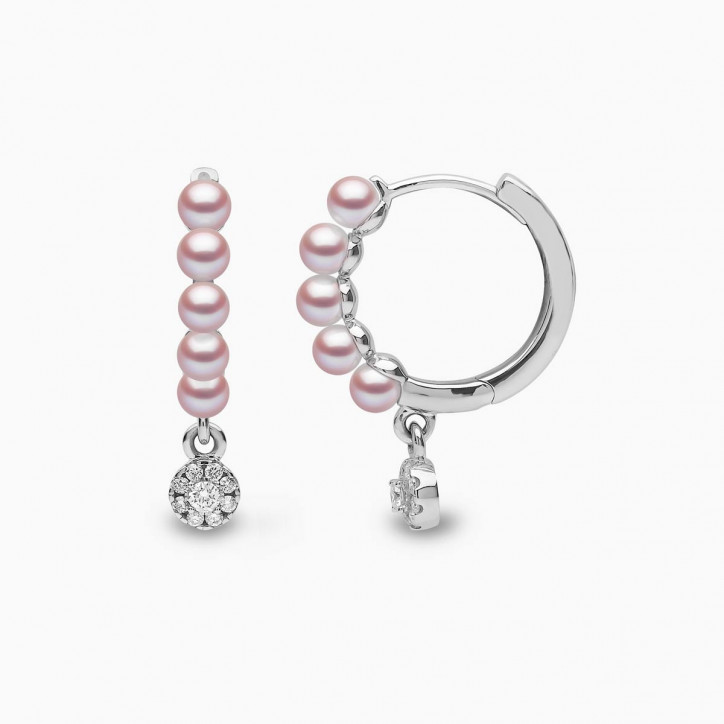 Eclipse 18K Gold Pearl and Diamond Drop Hoop Earrings