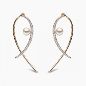 Sleek 18 Gold Floating Pearl and Diamond Cross Earrings