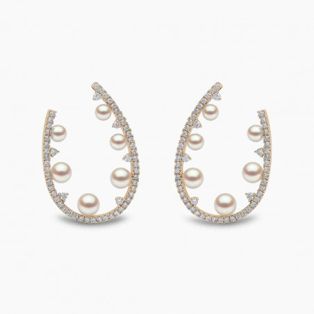 Sleek 18K Gold Pearl and Diamond Silhouette Earrings