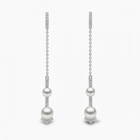 Trend 18K Gold Double Freshwater Pearl and Diamond V Chain Earrings