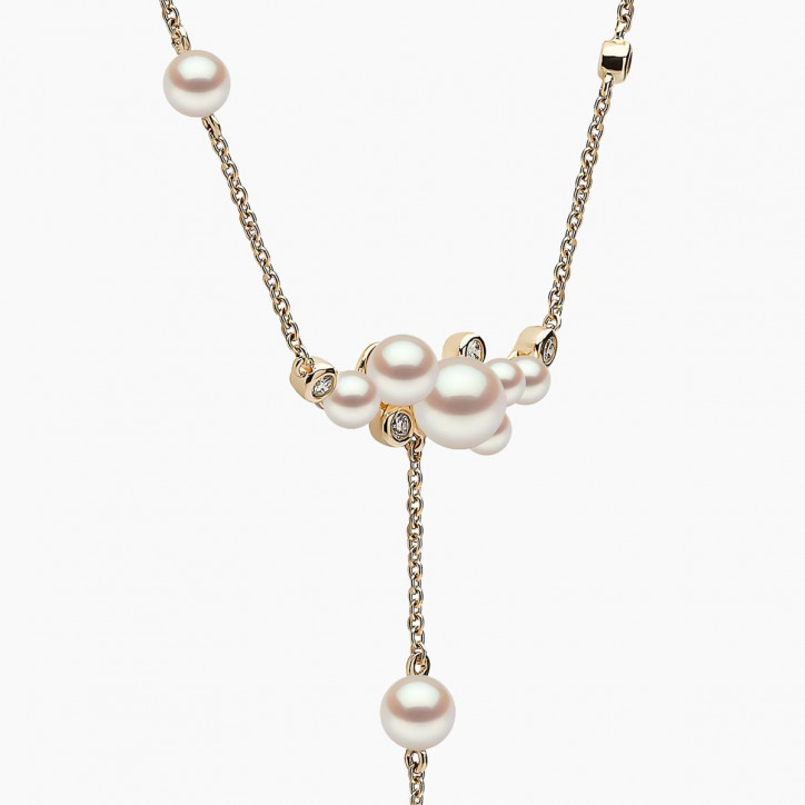 Trend 18K Gold Freshwater Pearl And Diamond Cluster Necklace