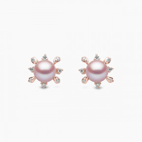 Trend 18K Gold Freshwater Pearl And Multi Diamond Stud Earrings