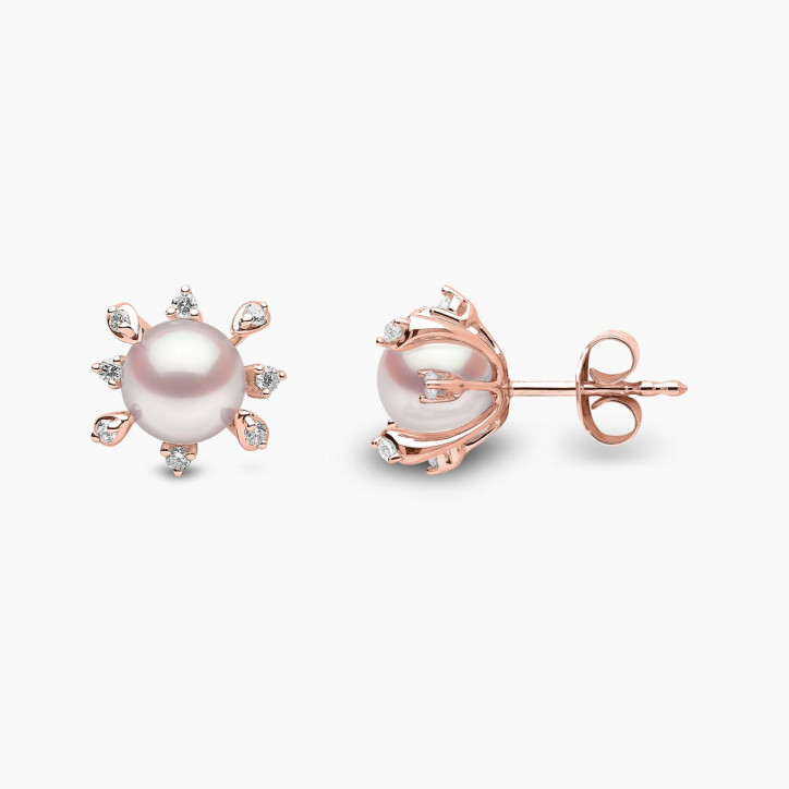 Trend 18K Gold Freshwater Pearl And Multi Diamond Stud Earrings