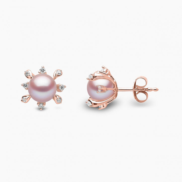 Trend 18K Gold Freshwater Pearl And Multi Diamond Stud Earrings