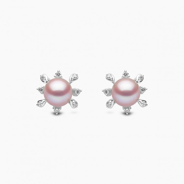 Trend 18K Gold Freshwater Pearl And Multi Diamond Stud Earrings