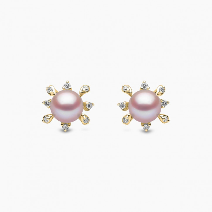 Trend 18K Gold Freshwater Pearl And Multi Diamond Stud Earrings