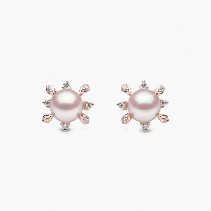 Trend 18K Gold Freshwater Pearl And Multi Diamond Stud Earrings