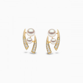 Trend 18K Gold Freshwater Pearl And Diamond Apex Stud Earrings