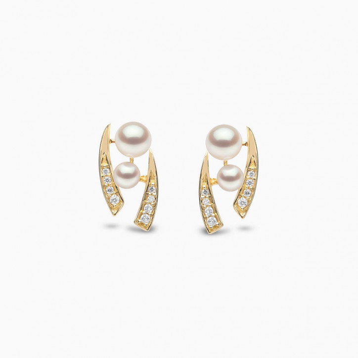 Trend 18K Gold Freshwater Pearl And Diamond Apex Stud Earrings