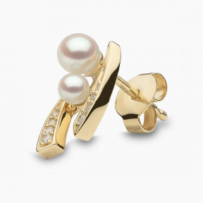 Trend 18K Gold Freshwater Pearl And Diamond Apex Stud Earrings