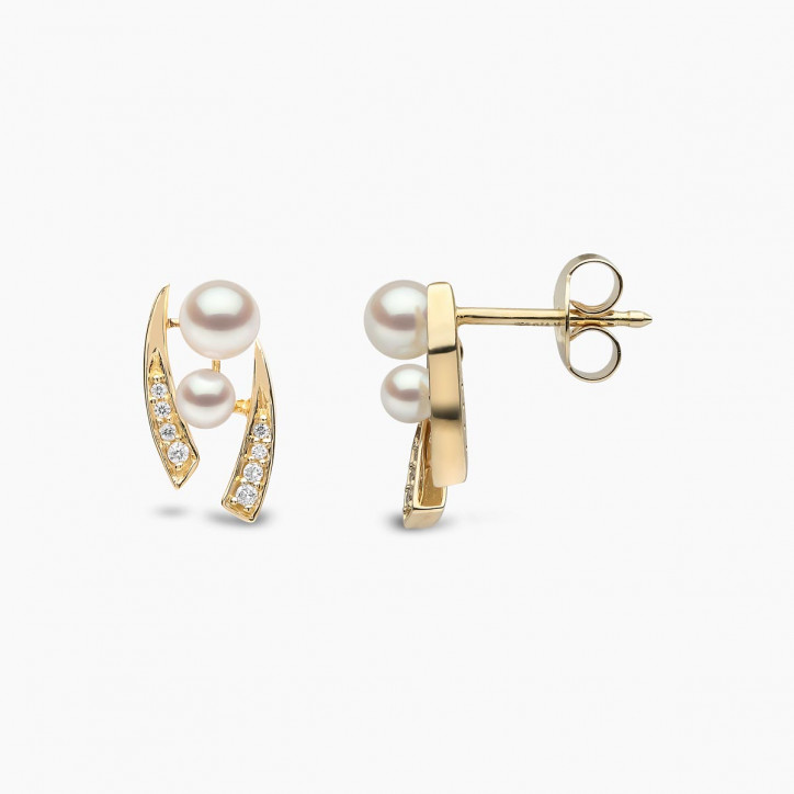 Trend 18K Gold Freshwater Pearl And Diamond Apex Stud Earrings