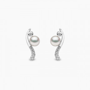 Trend 18K Gold Freshwater Pearl And Diamond Curve Stud Earrings