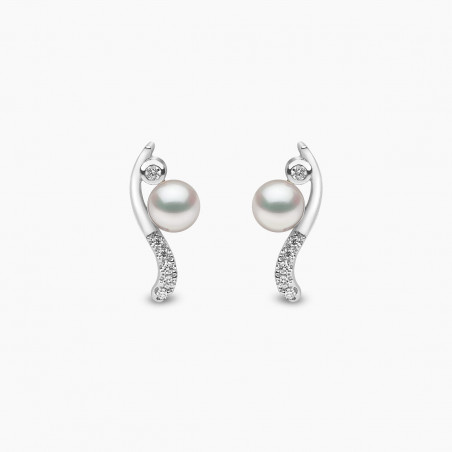 Trend 18K Gold Freshwater Pearl And Diamond Curve Stud Earrings