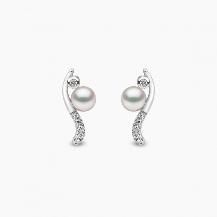 Trend 18K Gold Freshwater Pearl And Diamond Curve Stud Earrings