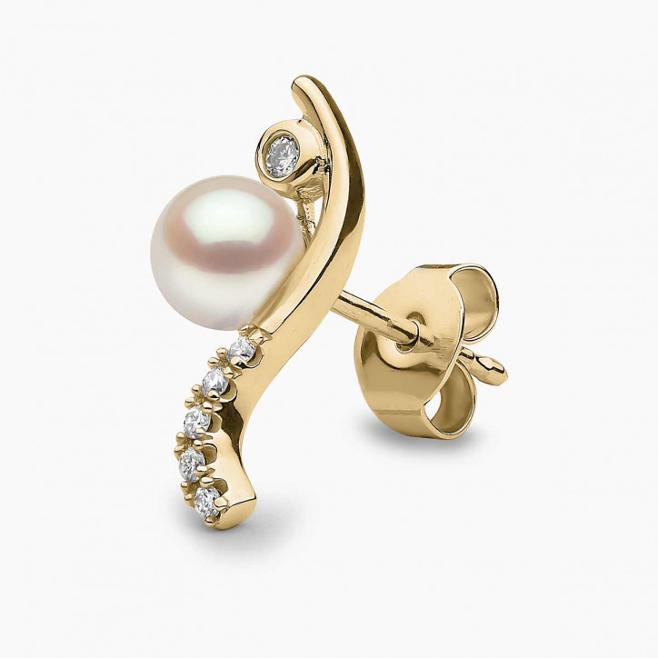 Trend 18K Gold Freshwater Pearl And Diamond Curve Stud Earrings