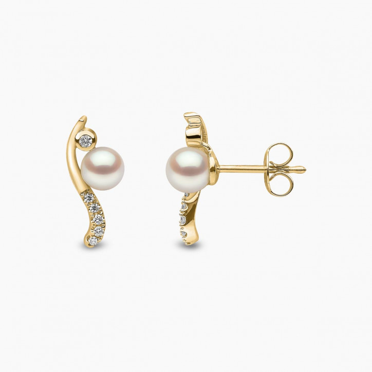 Trend 18K Gold Freshwater Pearl And Diamond Curve Stud Earrings