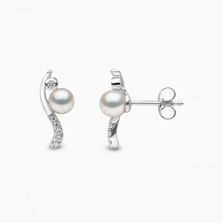 Trend 18K Gold Freshwater Pearl And Diamond Curve Stud Earrings