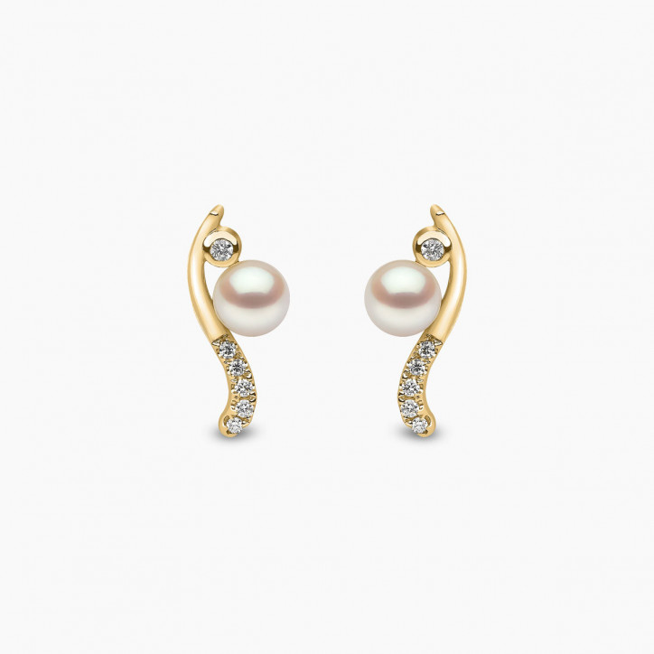 Trend 18K Gold Freshwater Pearl And Diamond Curve Stud Earrings