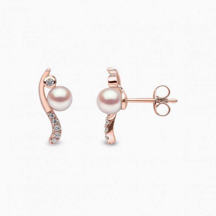 Trend 18K Gold Freshwater Pearl And Diamond Curve Stud Earrings