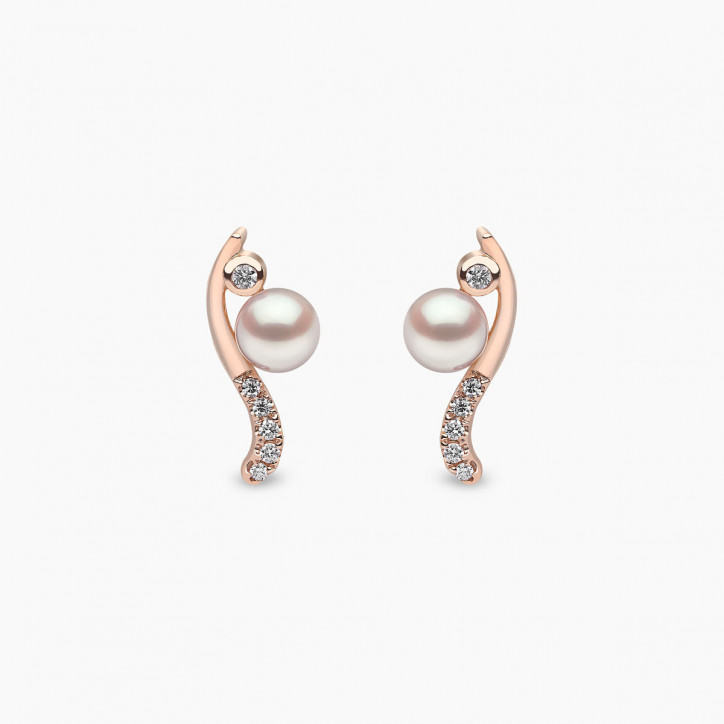 Trend 18K Gold Freshwater Pearl And Diamond Curve Stud Earrings